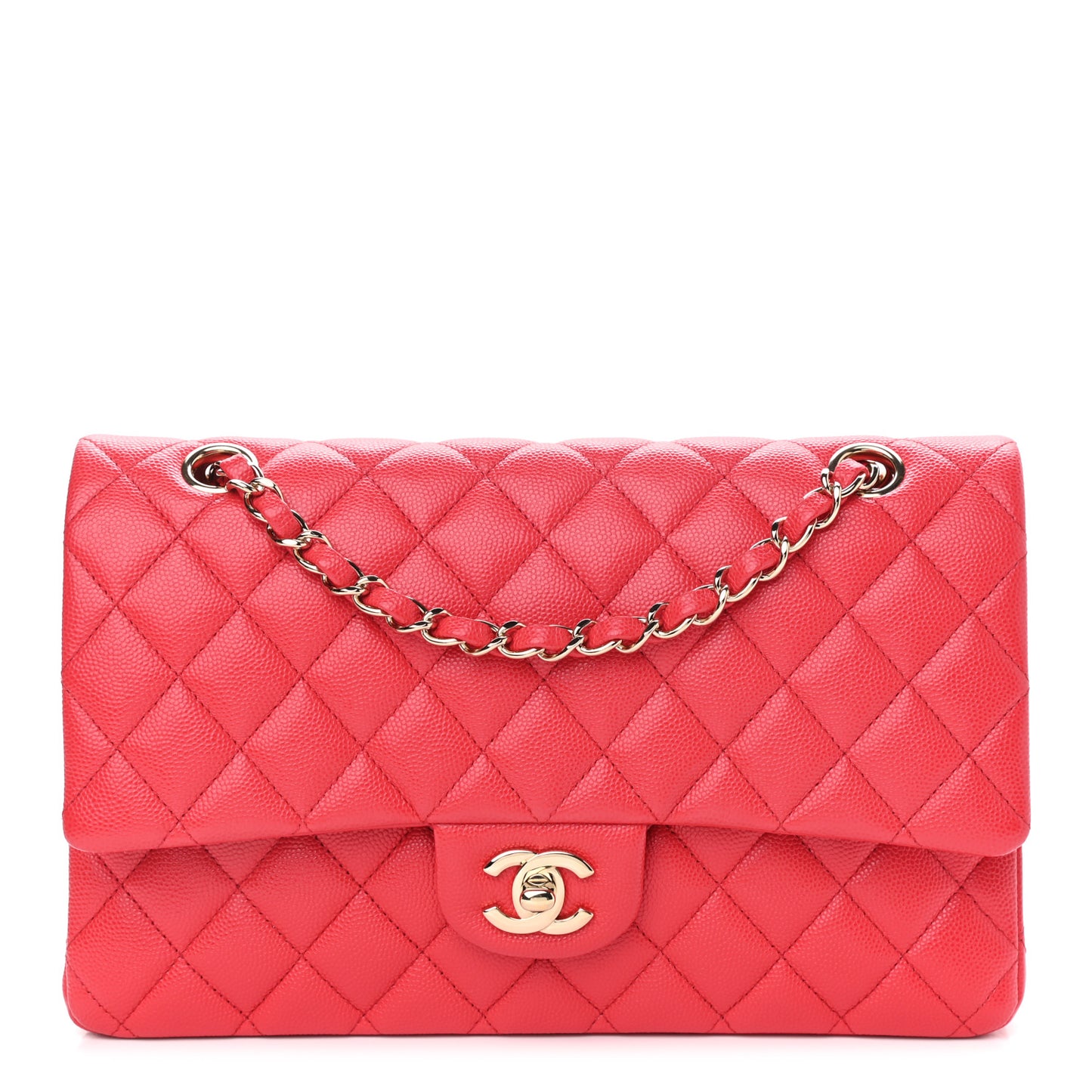 Caviar Quilted Medium Double Flap Red