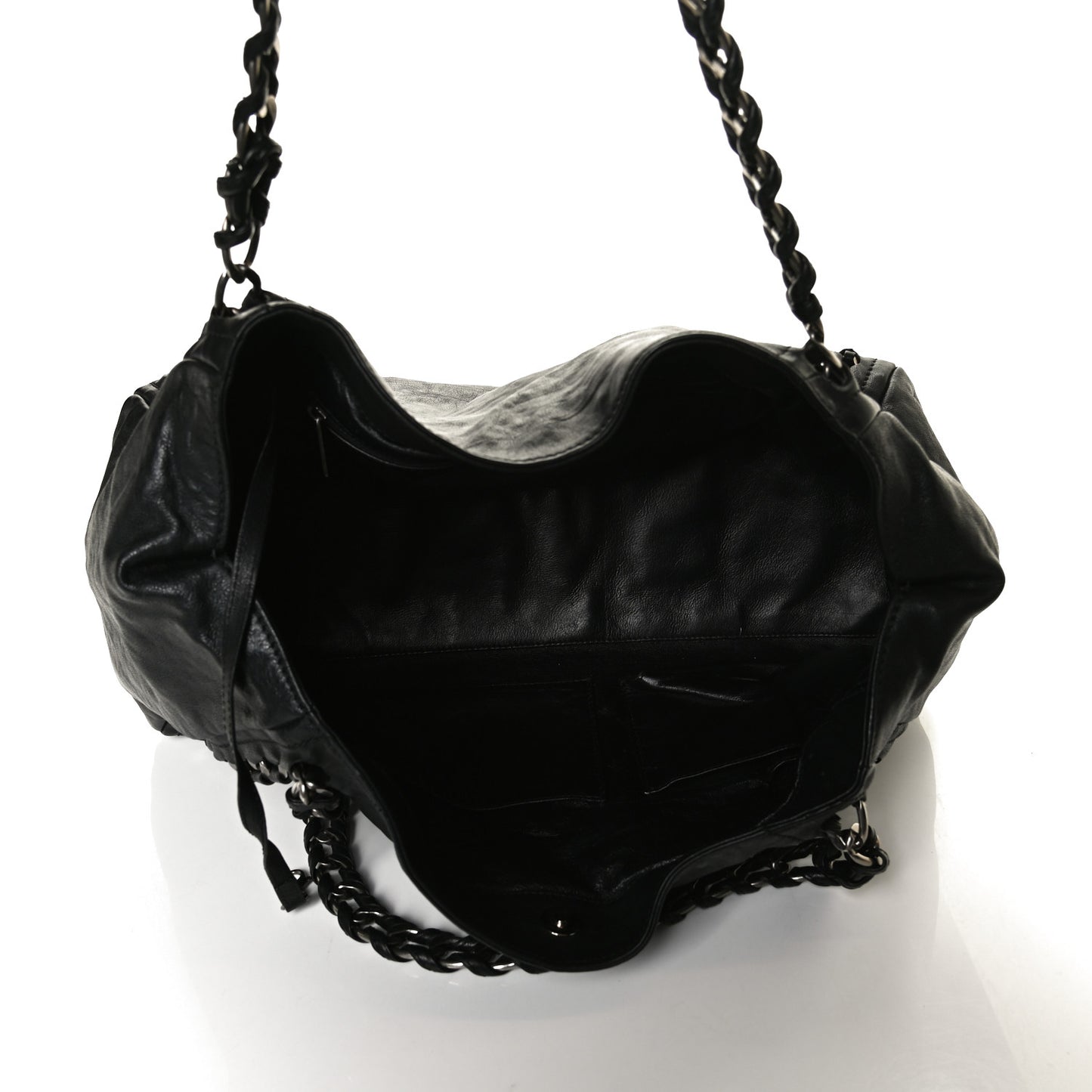 Calfskin East West Modern Chain Tote Black