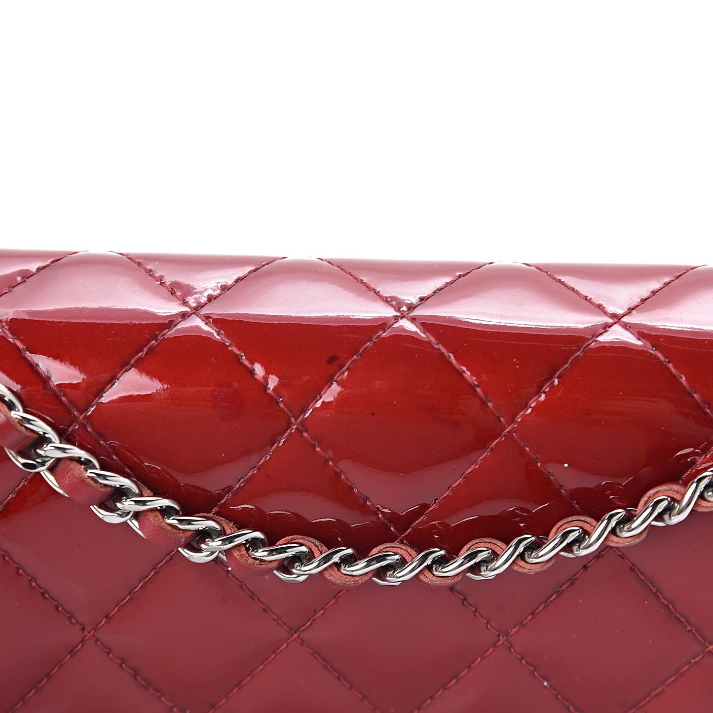 Patent Quilted Brilliant Wallet On Chain WOC Red