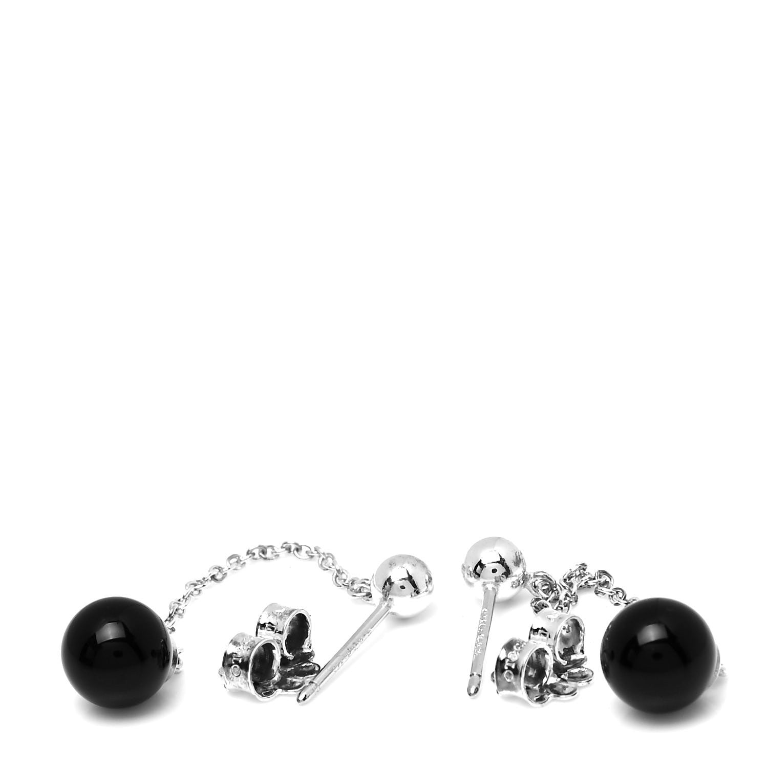 Tiffany Sterling Silver Black Onyx Ziegfeld Drop Earrings 5 of 5