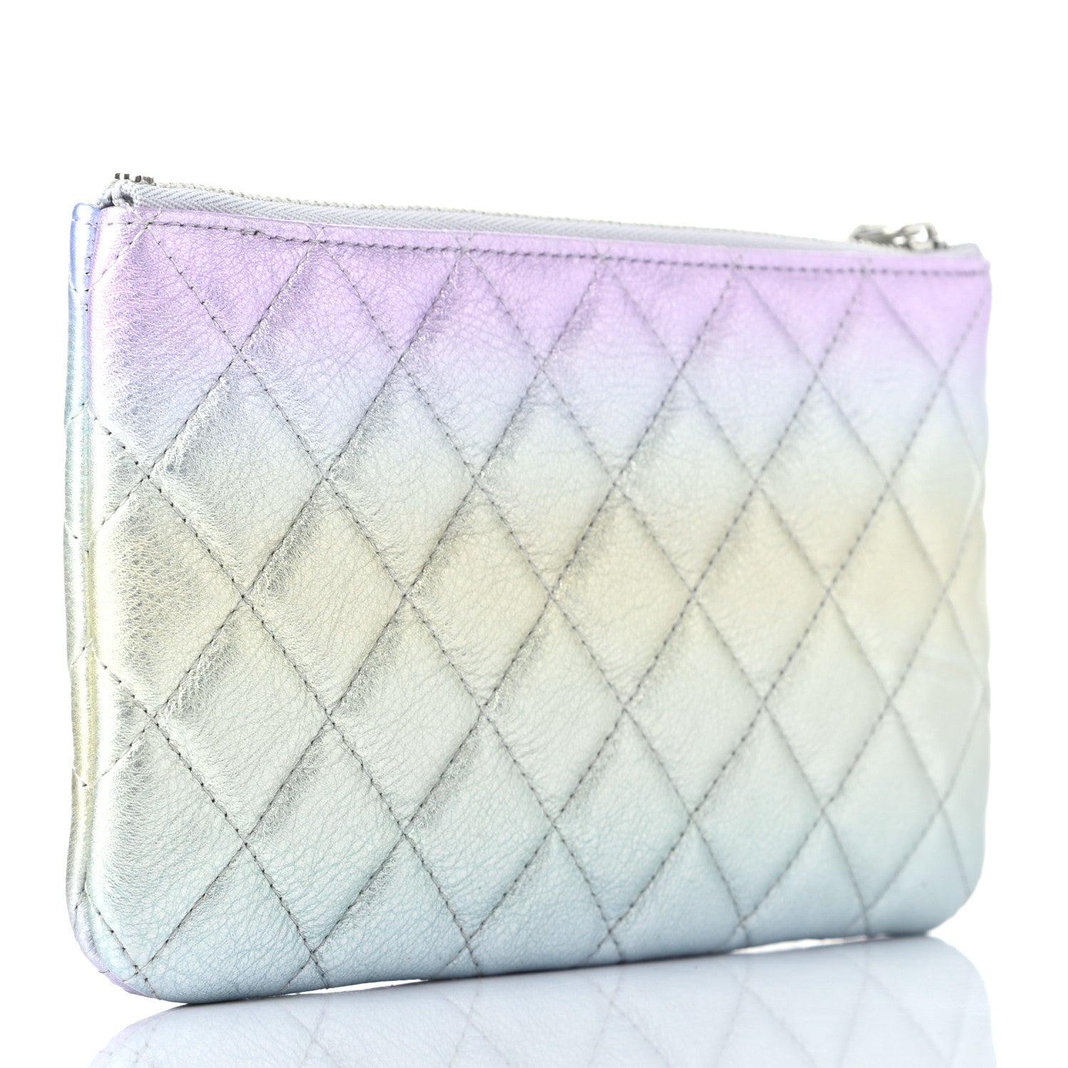 Chanel Gradient Metallic Calfskin Quilted Cosmetic Case Silver Blue Yellow Purple 3 of 8
