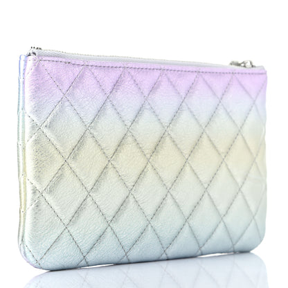 Chanel Gradient Metallic Calfskin Quilted Cosmetic Case Silver Blue Yellow Purple 3 of 8