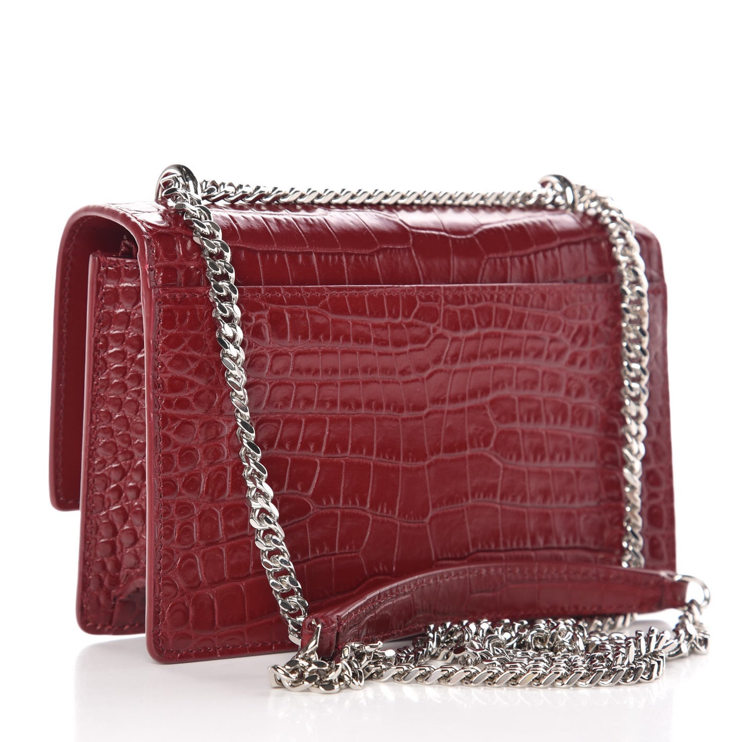 Calfskin Crocodile Embossed Monogram Sunset Chain Wallet Palissandre