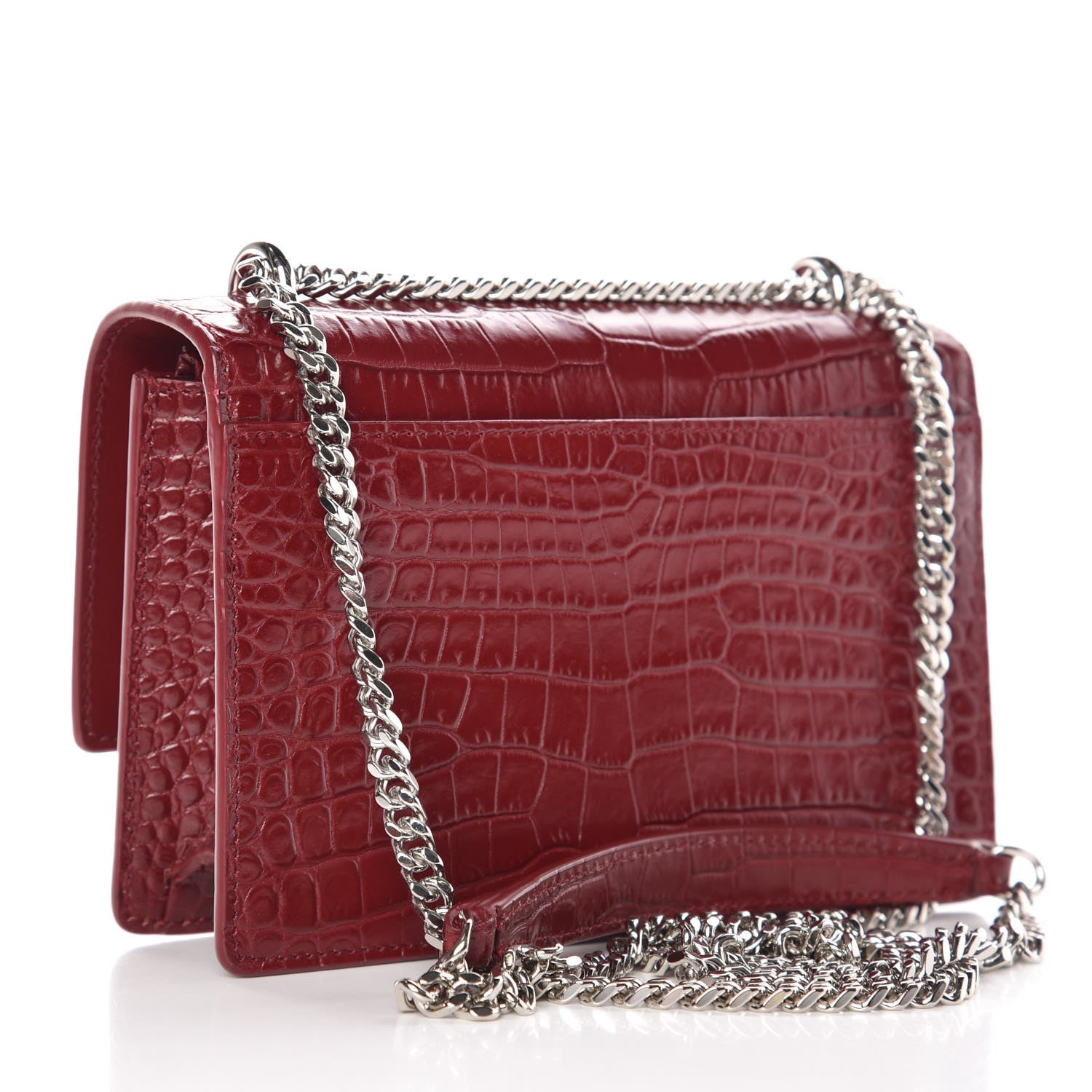 Saint Laurent Calfskin Crocodile Embossed Monogram Sunset Chain Wallet Palissandre 3 of 9