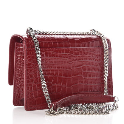 Saint Laurent Calfskin Crocodile Embossed Monogram Sunset Chain Wallet Palissandre 3 of 9