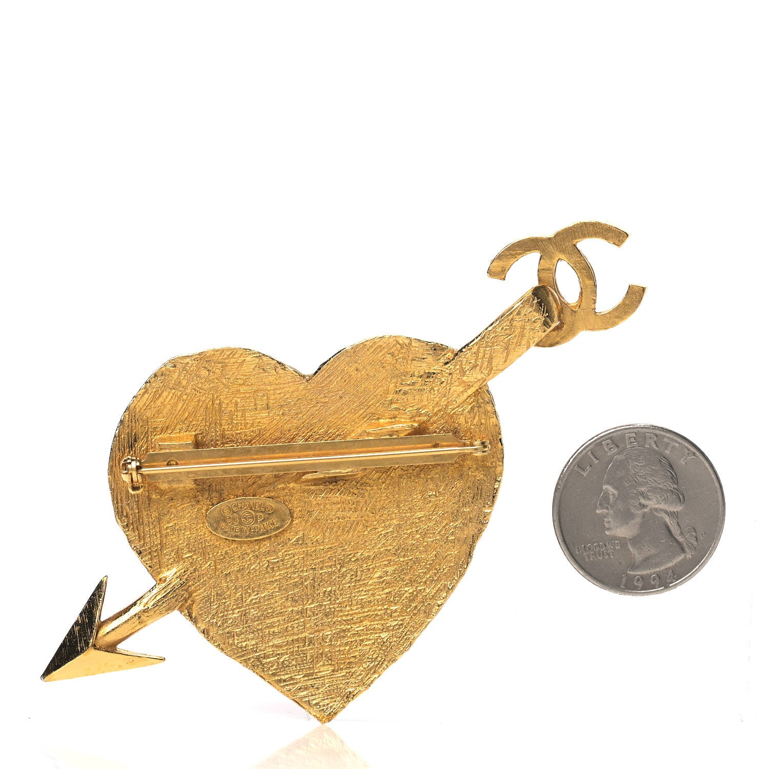 Chanel Metal Heart Arrow Cambon Paris Brooch Gold Gold 3 of 7