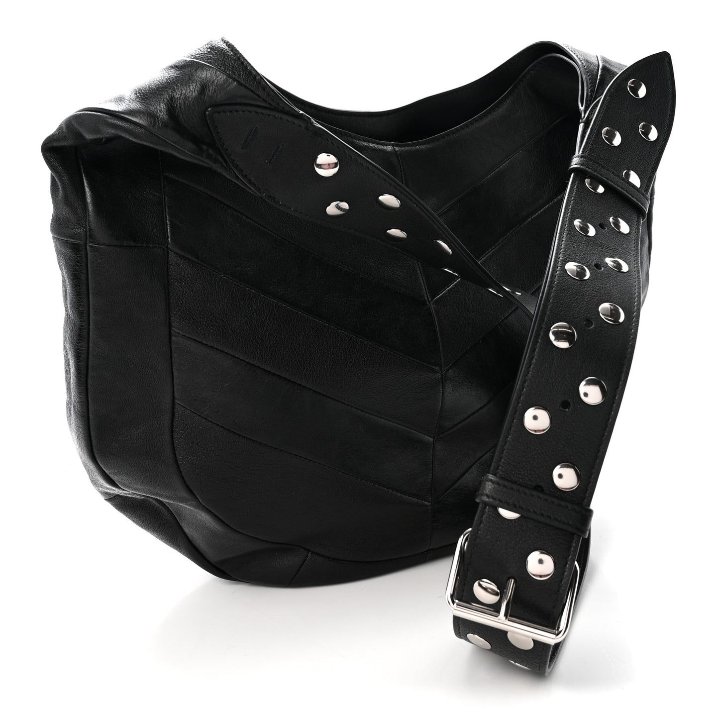 Shiny Nappa Chevron Patchwork Small Hoboho Bag Black