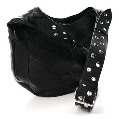 Valentino Garavani Shiny Nappa Chevron Patchwork Small Hoboho Bag Black 3 of 9