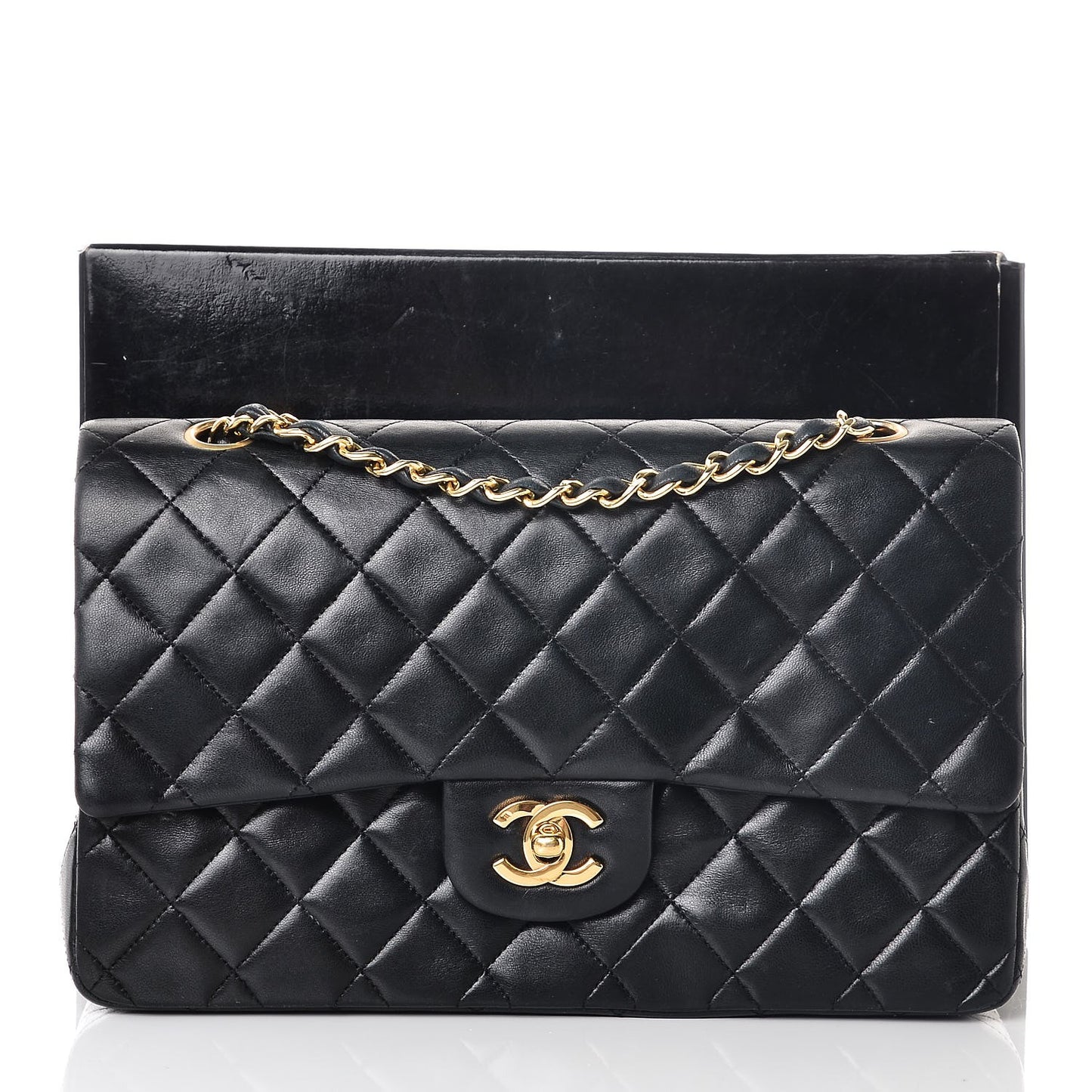 Lambskin Quilted Medium Double Flap Bag Black