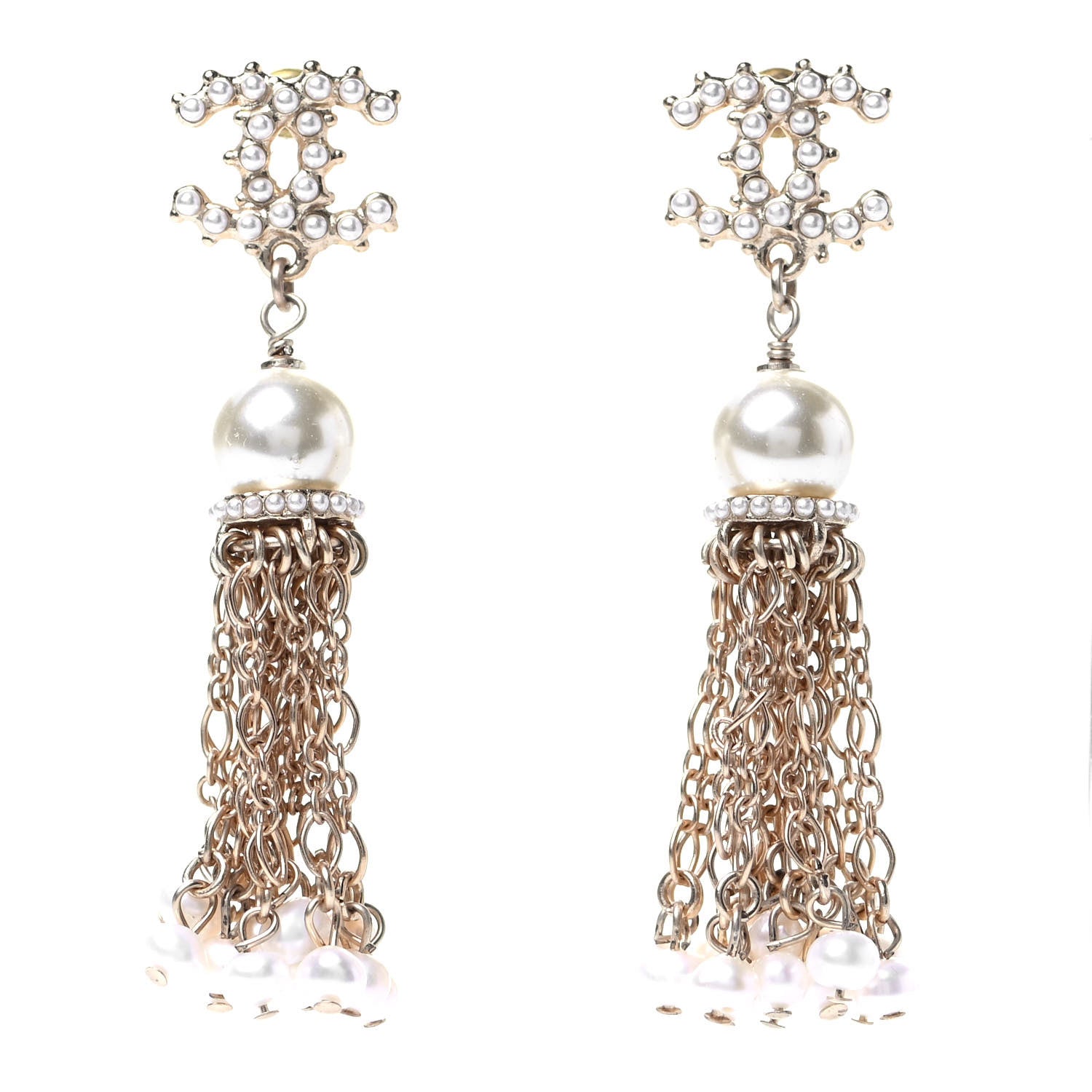Chanel Pearl CC Chain Drop Earrings Gold 1 of 4