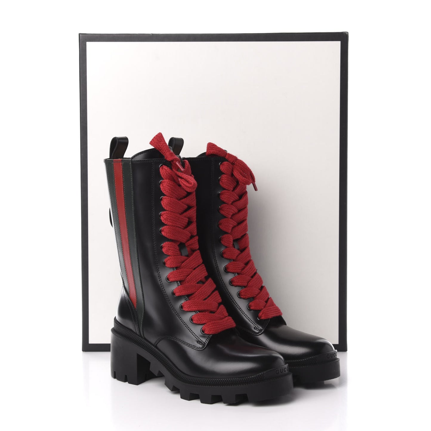 Magnum Calfskin Cirano Lux Web Lace Up Tall Combat Boots 35 Black Verde Hibiscus Red