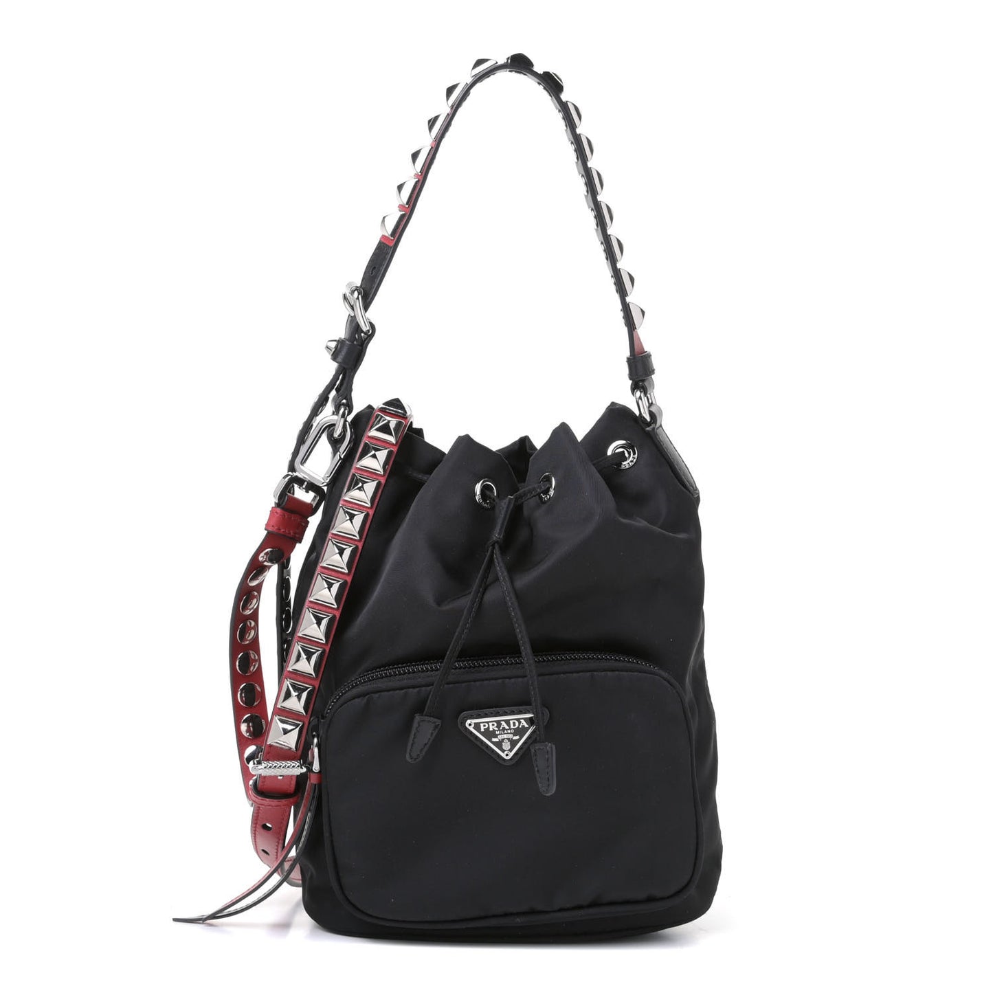 Tessuto Nylon Studded New Vela Mini Bucket Crossbody Bag Black Fuoco