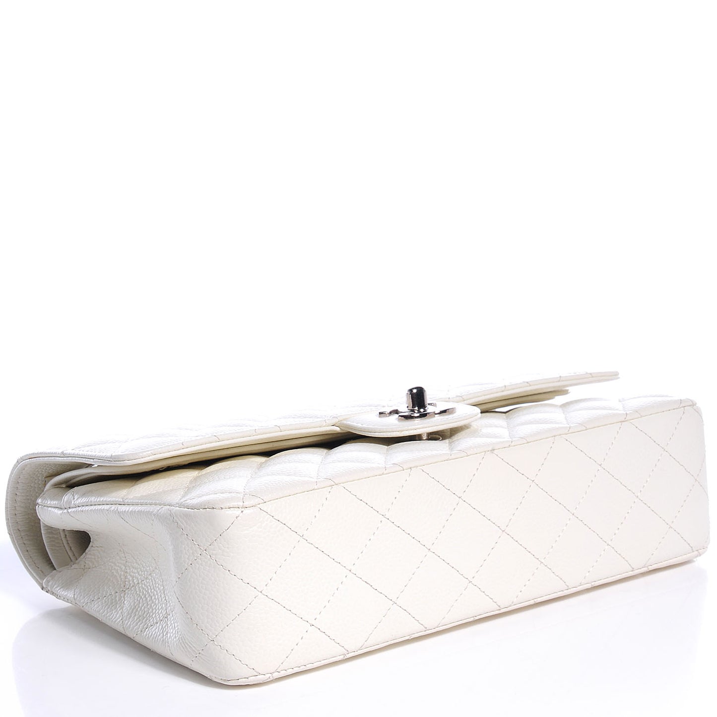 Caviar Quilted Medium Double Flap White