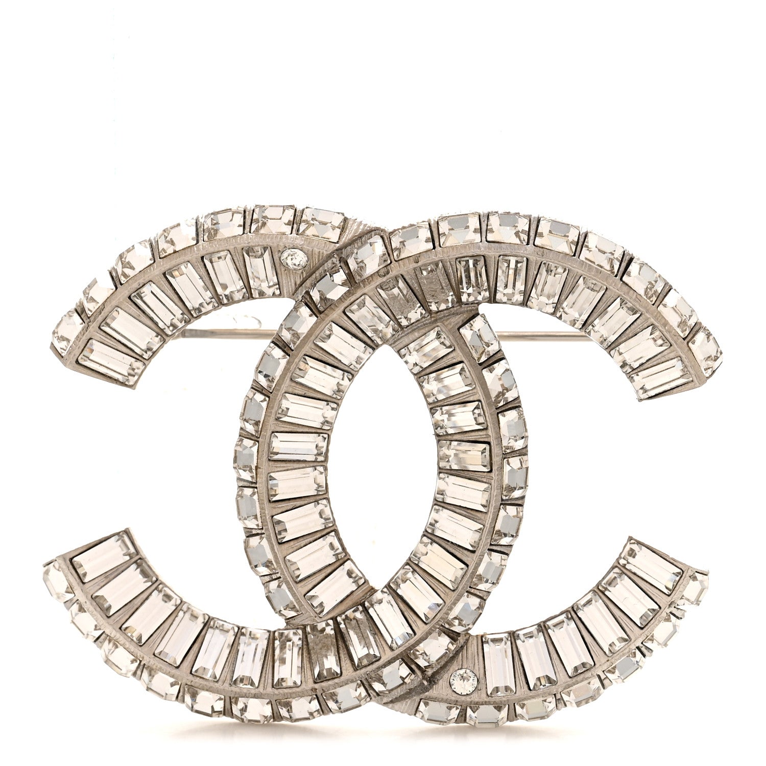 Chanel Baguette Crystal CC Brooch Silver 1 of 4