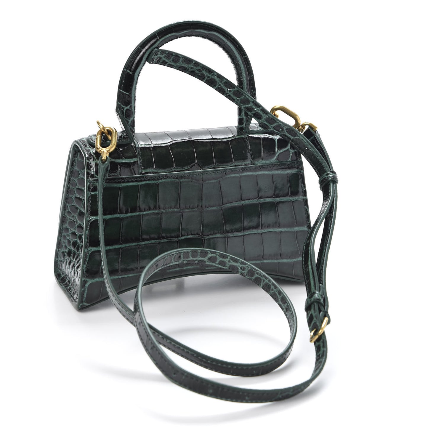 Shiny Calfskin Crocodile Embossed Hourglass Top Handle Bag XS Forest Green