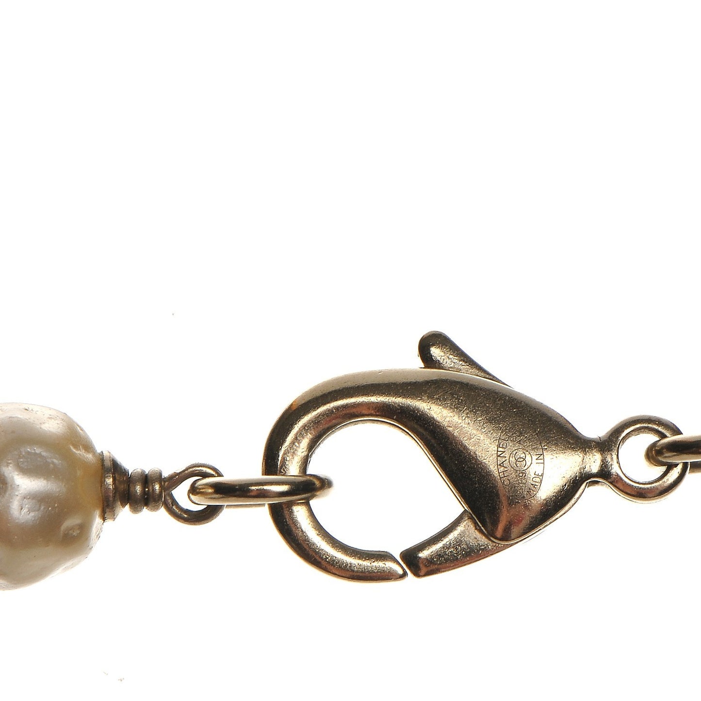 Irregular Pearl CC Long Necklace Light Gold