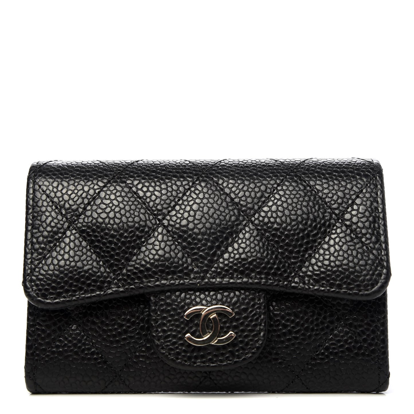 Caviar Quilted Flap Card Holder Black