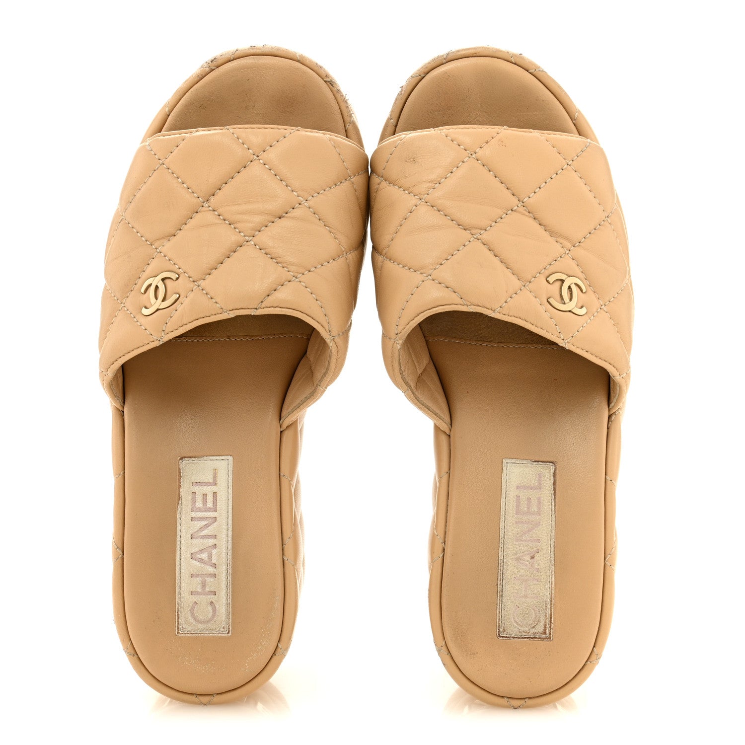 Chanel Lambskin Quilted CC Mules Wedge Sandals 36 Beige 2 of 11