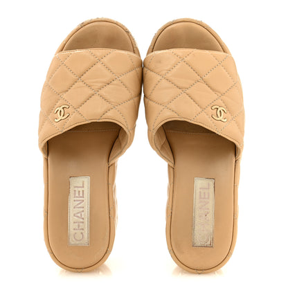 Chanel Lambskin Quilted CC Mules Wedge Sandals 36 Beige 2 of 11