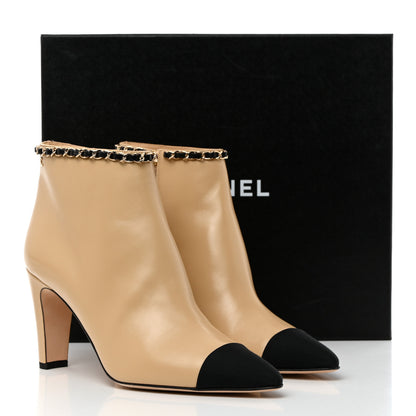 Chanel Lambskin Grosgrain CC Chain Cap Toe Short Boots 38 Black 39 Beige Black 9 of 9