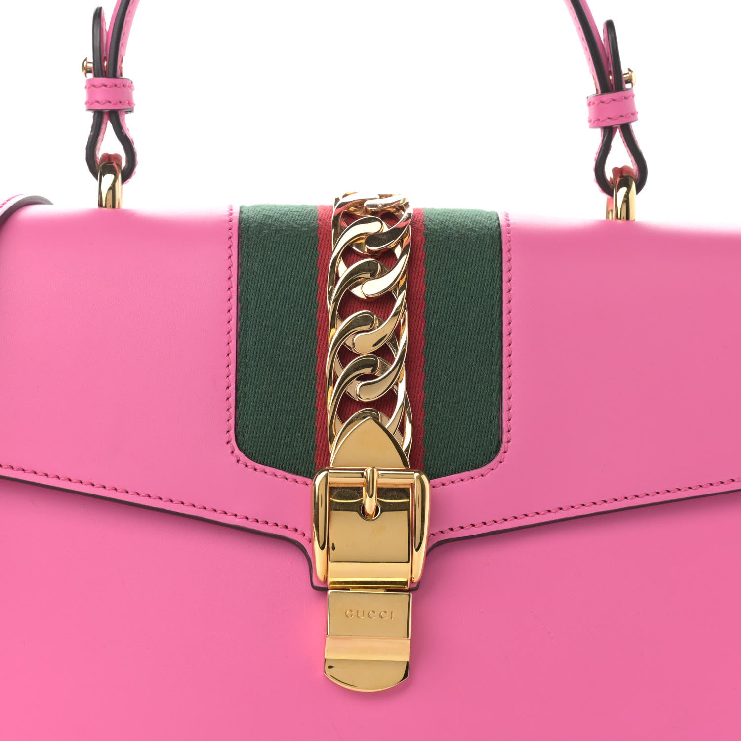 Gucci Vitello Fontanella Web Medium Sylvie Top Handle Bag Pink Tropical Flower 8 of 11