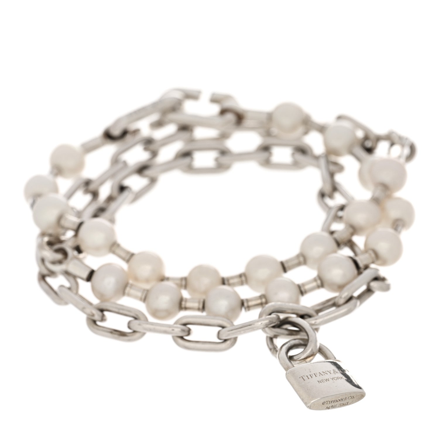Tiffany Sterling Silver Pearl HardWear Lock Bracelet 1 of 3