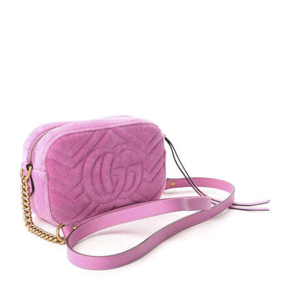 Gucci Velvet Matelasse Marquise Crystals Mini GG Marmont Chain Shoulder Bag Malva 3 of 10