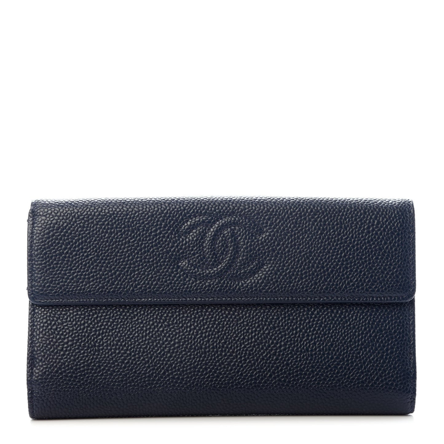 Caviar Timeless CC Large Flap Wallet Navy Blue