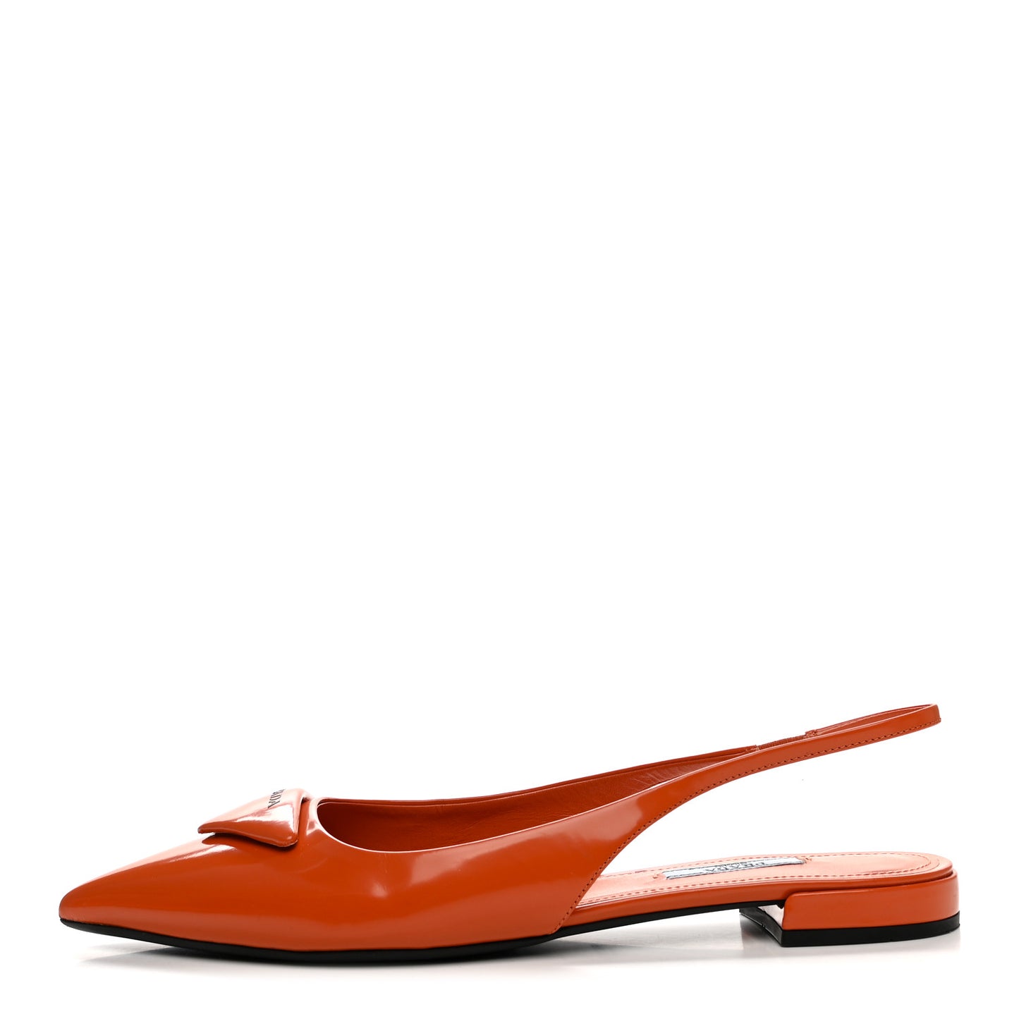 Spazzolato Padded Triangle Logo Pointed Toe Slingback Flats 40 Papaya