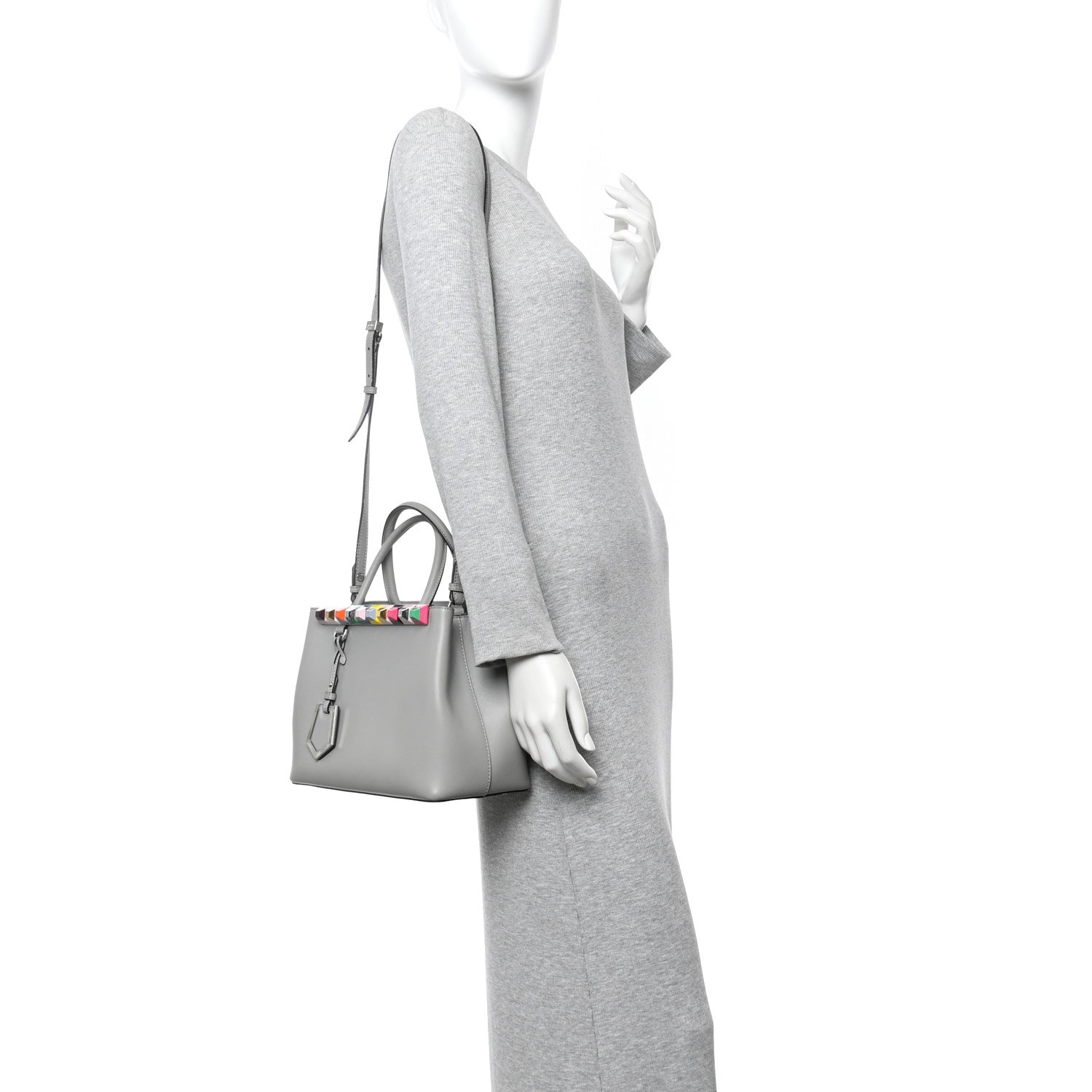 Fendi Vitello Baltico Dolce Studded Petite 2Jours Tote Ghiaccio