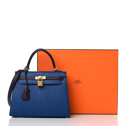 Hermes Chevre Mysore Horseshoe Kelly Sellier 25 Bleu Sapphire Raisin 10 of 10