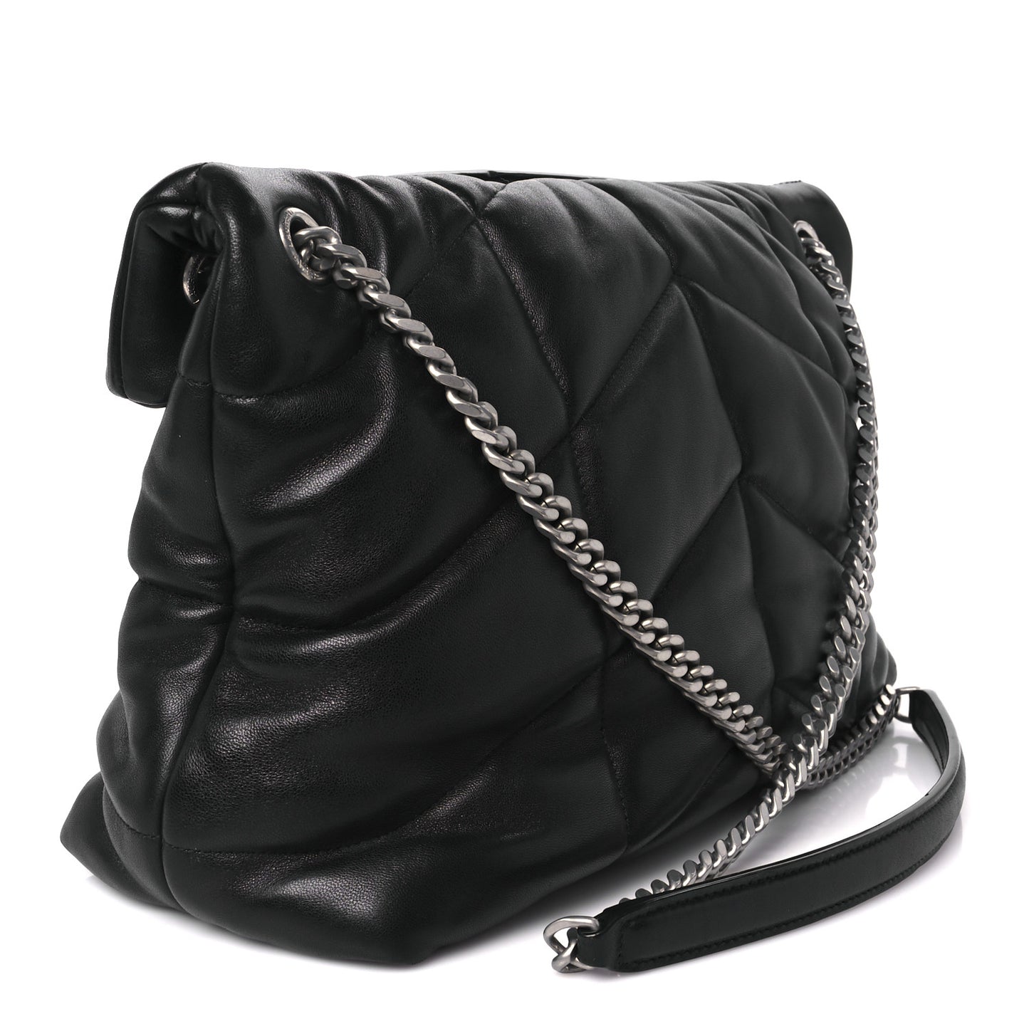 Lambskin Quilted Medium Loulou Puffer Monogram Chain Satchel Black