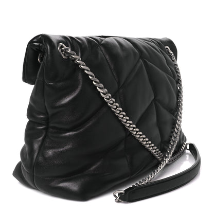 Saint Laurent Lambskin Quilted Medium Loulou Puffer Monogram Chain Satchel Black 3 of 12