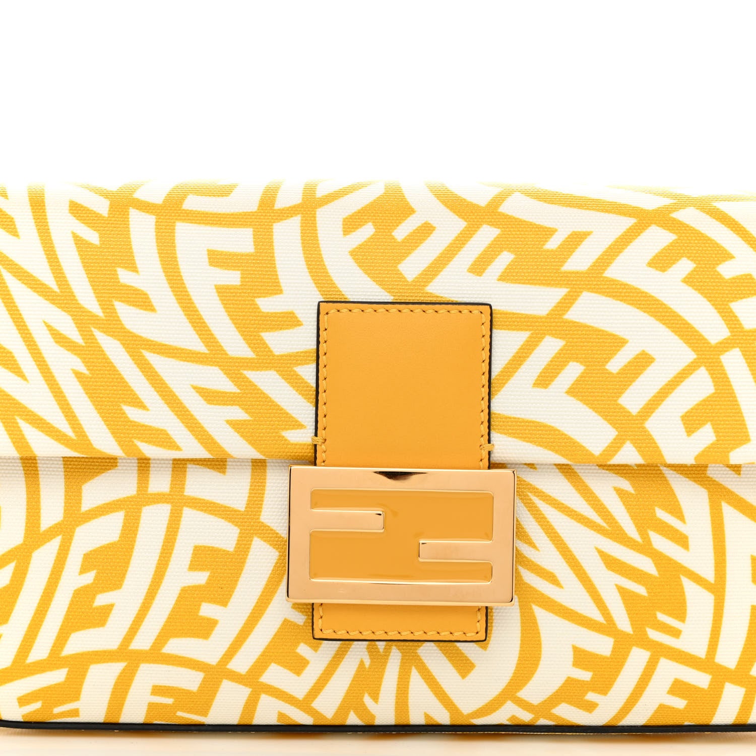 Fendi X SARAH COLEMAN Glazed Canvas Vitello King FF Vertigo Baguette 1997 Mimosa White 7 of 9