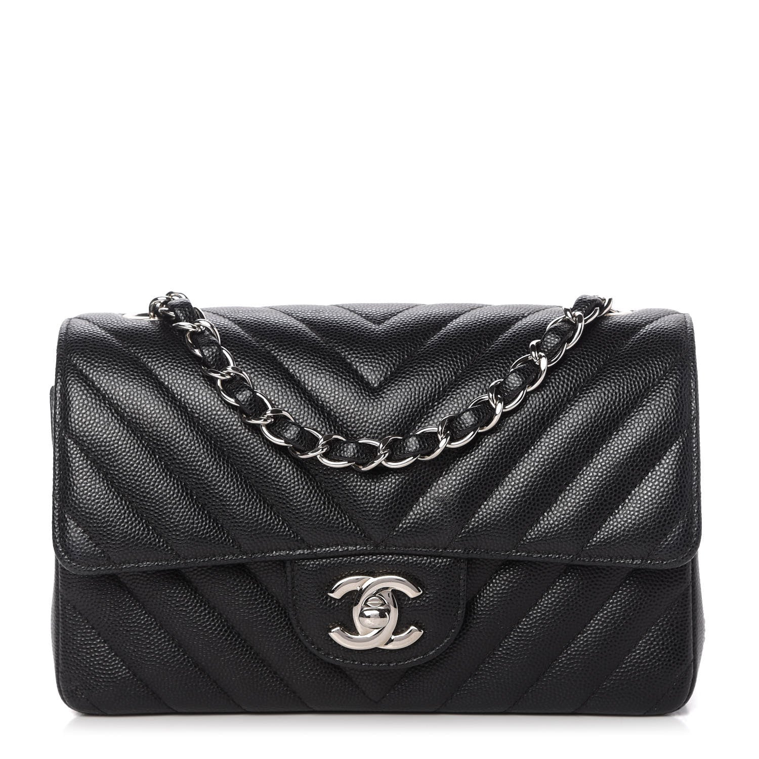 Chanel Caviar Chevron Quilted Mini Rectangular Flap Black 1 of 10