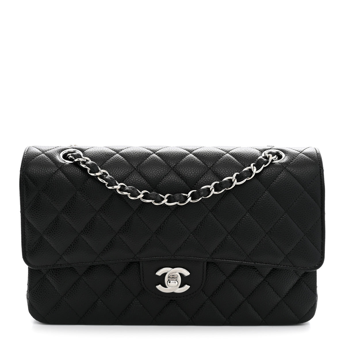 Caviar Quilted Medium Double Flap Black