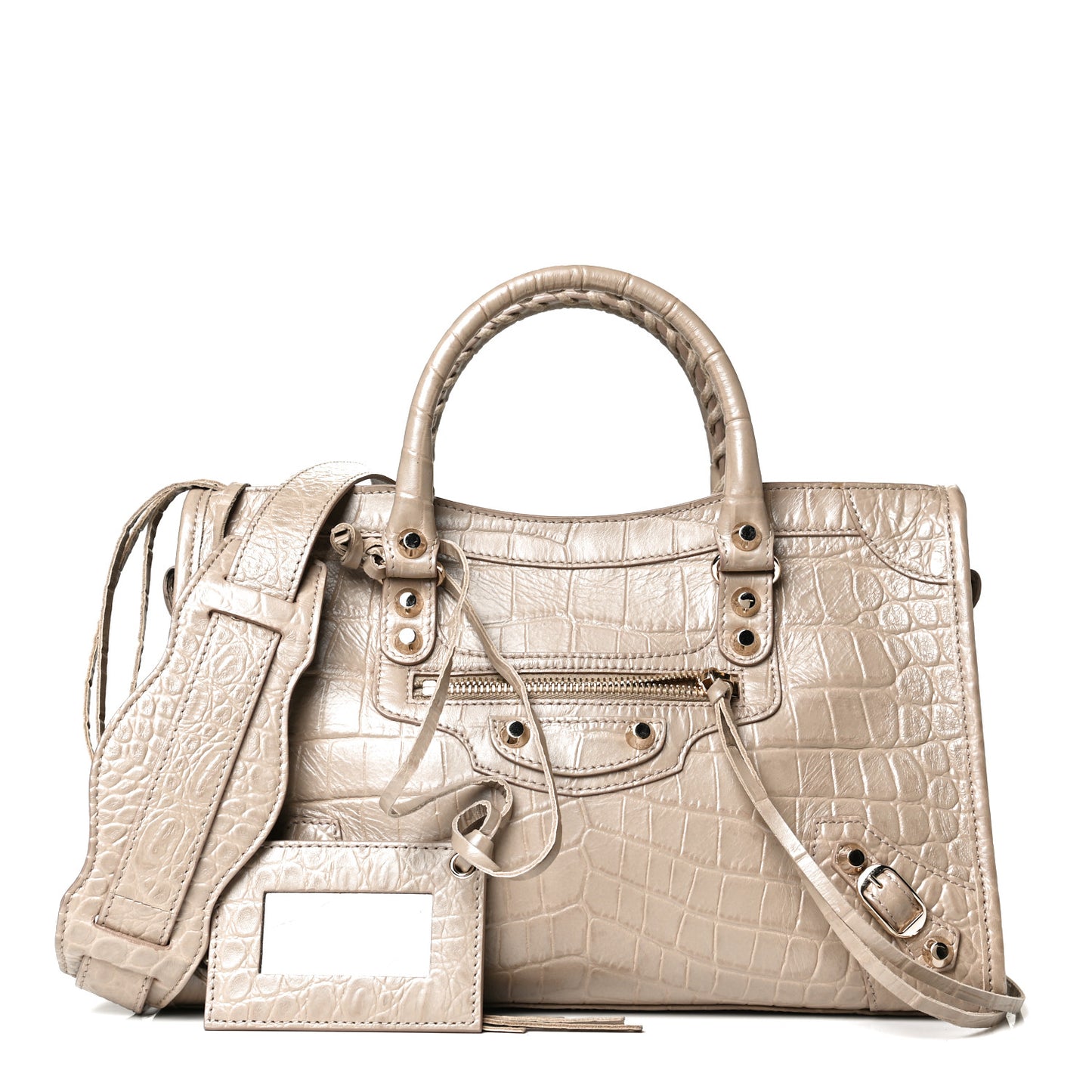 Calfskin Crocodile Embossed Classic Gold Hardware S City Beige Latte
