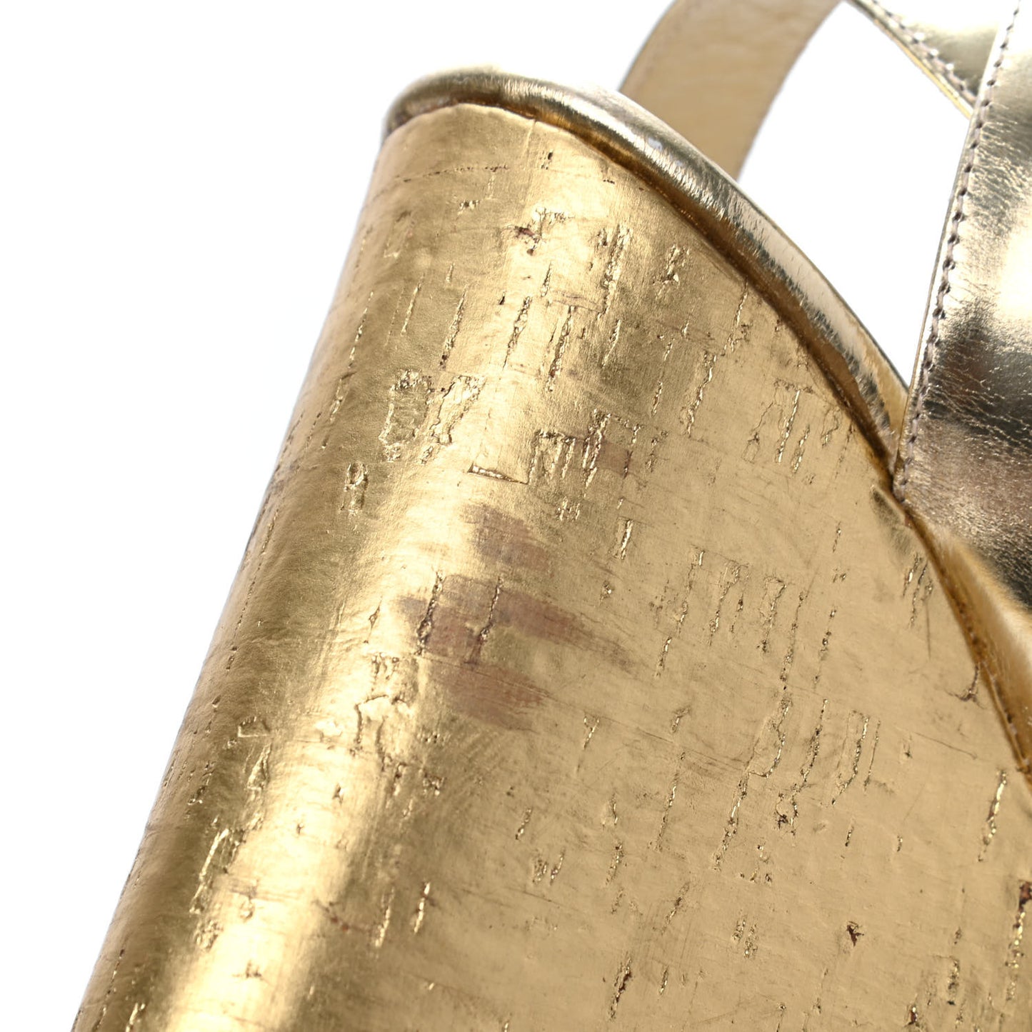 Metallic Calfskin Cork Papyrus Wedge Sandal 38 Gold