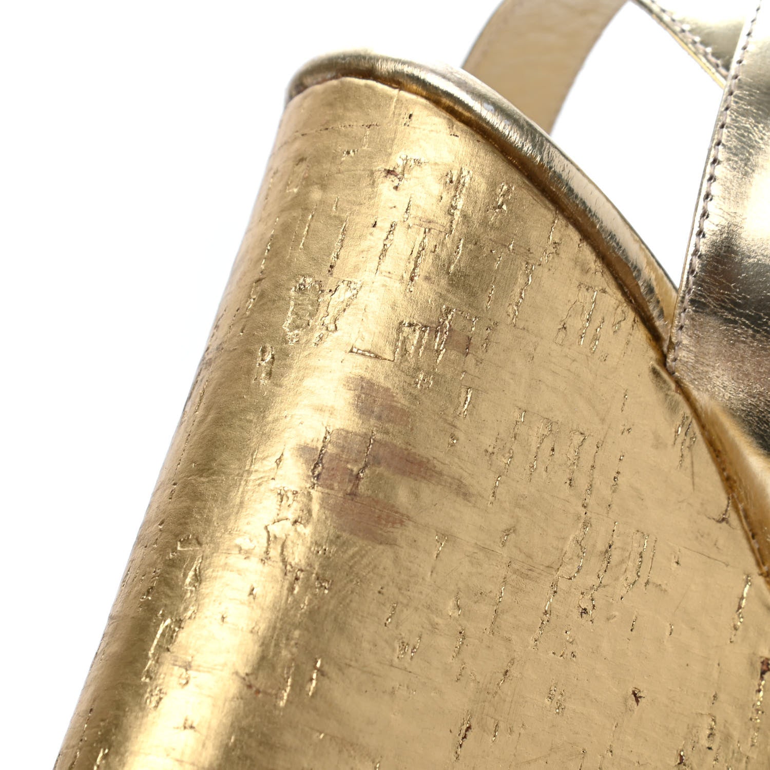 Jimmy Choo Metallic Calfskin Cork Papyrus Wedge Sandal 38 Gold 14 of 16