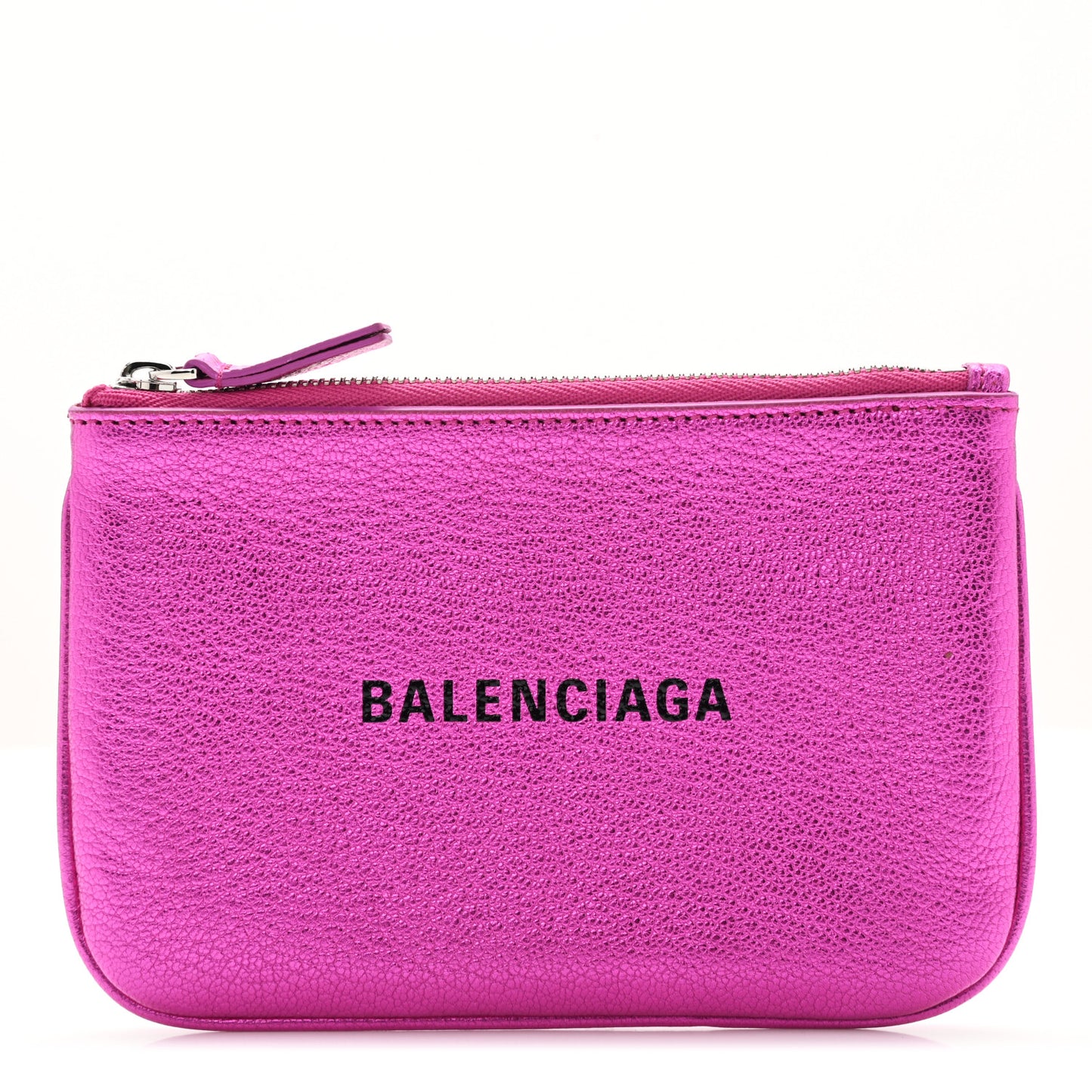 Metallic Goatskin Logo XS Ville Pouch Rose Fuchsia Black