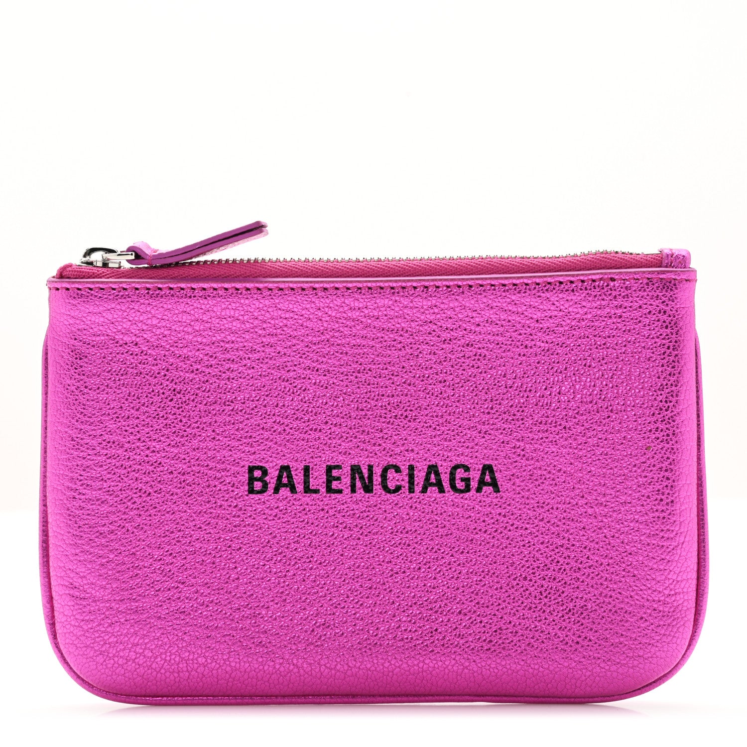 Balenciaga Metallic Goatskin Logo XS Ville Pouch Rose Fuchsia Black 1 of 8