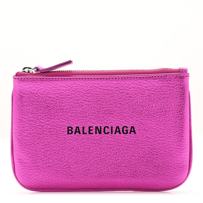 Balenciaga Metallic Goatskin Logo XS Ville Pouch Rose Fuchsia Black 1 of 8