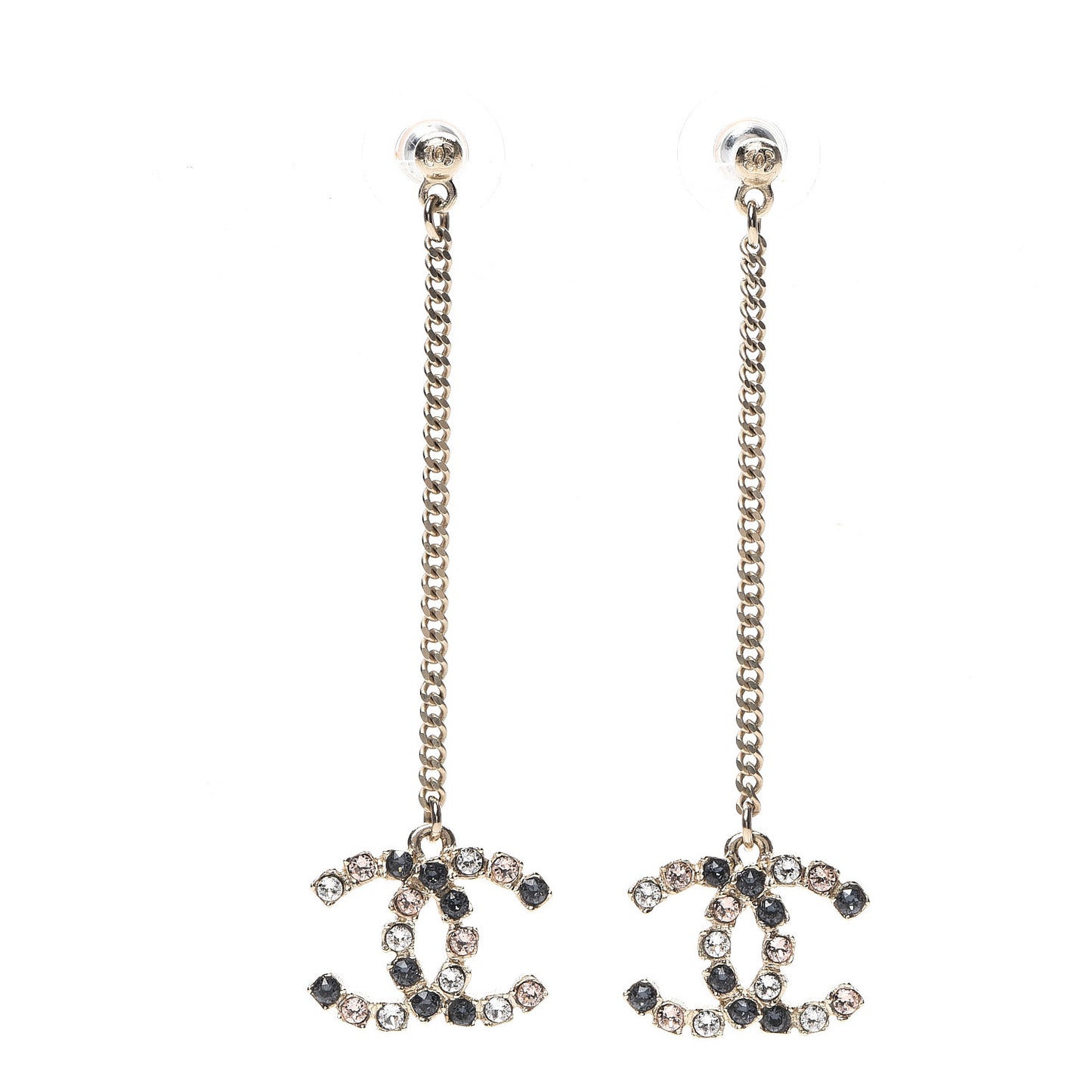 Crystal CC Drop Earrings Pink Grey Gold