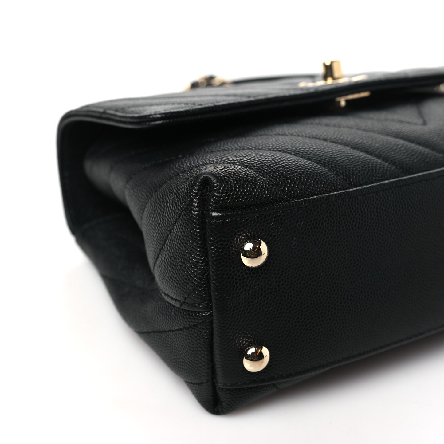 Caviar Chevron Quilted Mini Coco Handle Flap Black