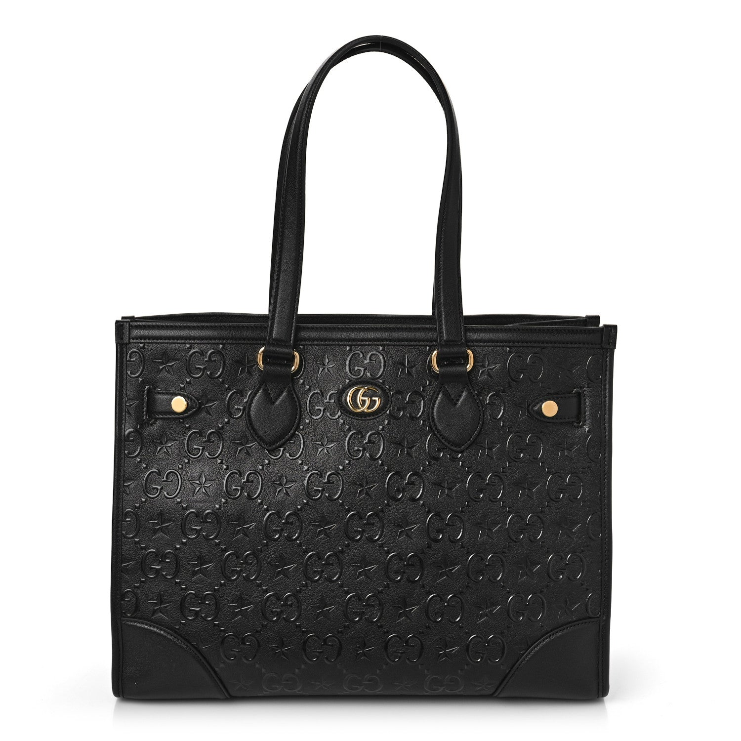 Gucci Wonka Grain Calfskin GG Monogram Star Embossed Medium GG Tote Black 3 of 10
