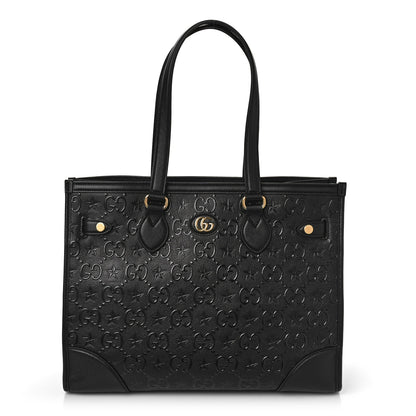 Gucci Wonka Grain Calfskin GG Monogram Star Embossed Medium GG Tote Black 3 of 10