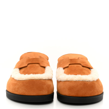 Hermes Suede Goatskin Shearling Mens Go Mules 40 Beige Kraft Ecru 2 of 9