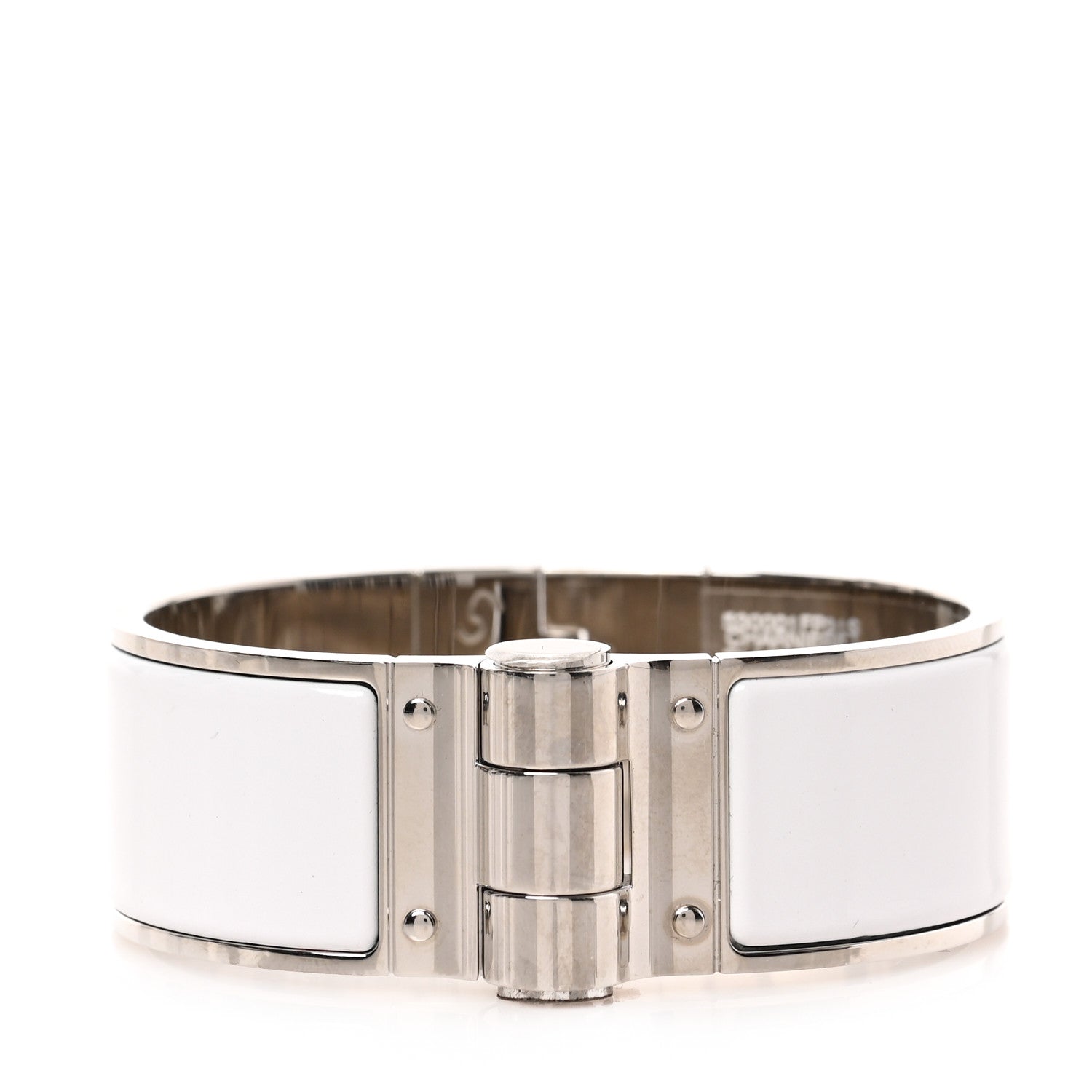 Hermes Enamel Charniere Uni Wide Hinged Bracelet L White 1 of 4