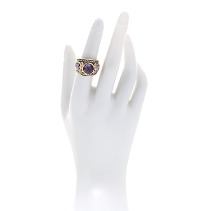 David Yurman Sterling Silver 18K Yellow Gold Diamond Amethyst Renaissance Ring 52 6 2 of 4