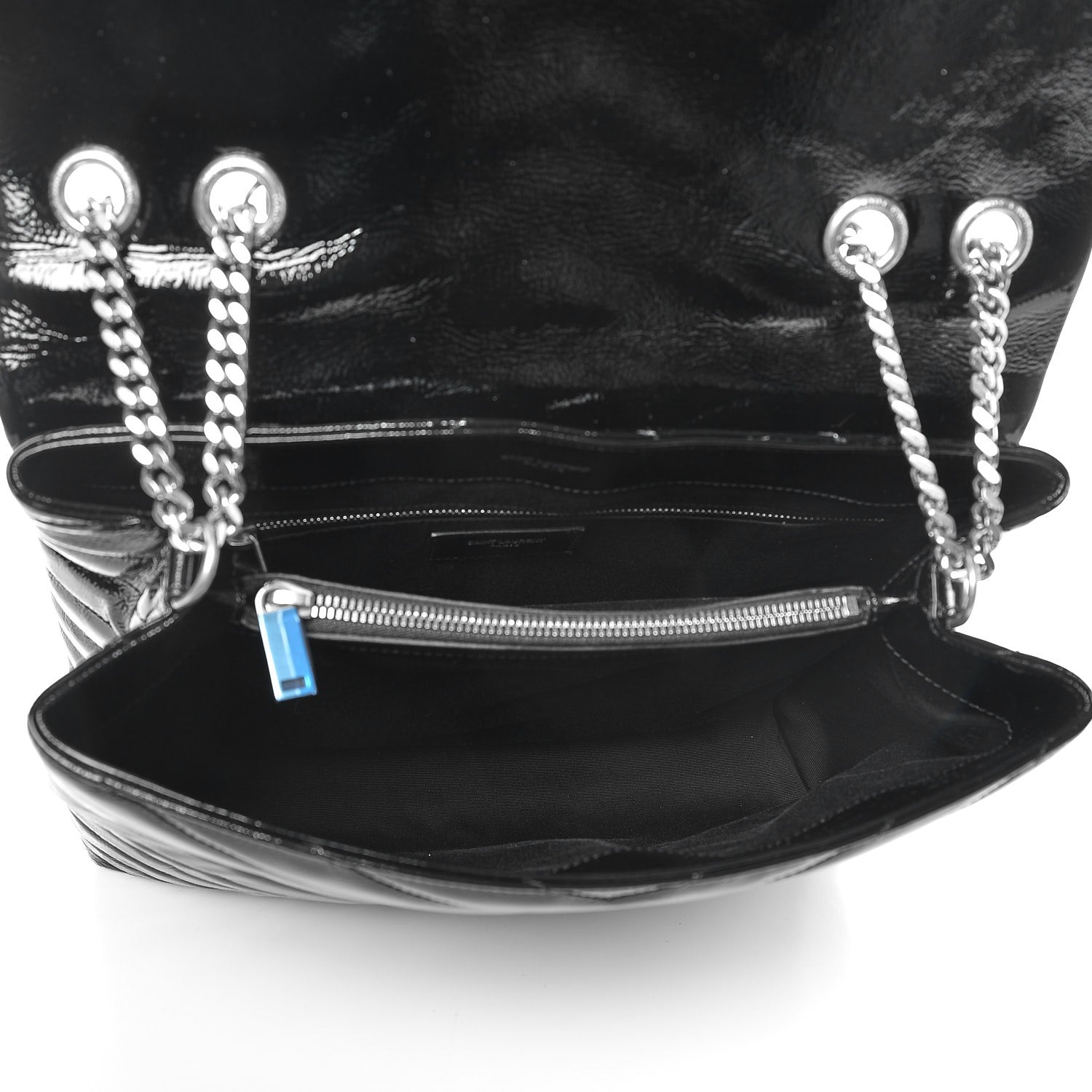 Saint Laurent Patent Y Quilted Monogram Medium Loulou Chain Satchel Black 6 of 9